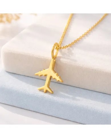 925 Silver Airplane Pendant - Handmade Gold Plated Lightweight Jewelry