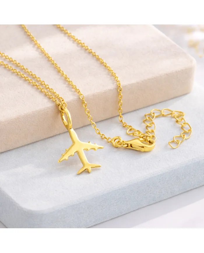 925 Silver Airplane Pendant - Handmade Gold Plated Lightweight Jewelry