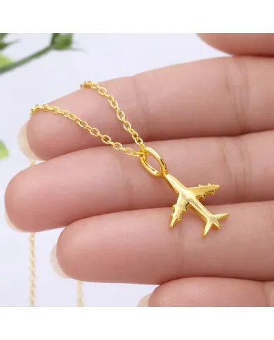 925 Silver Airplane Pendant - Handmade Gold Plated Lightweight Jewelry