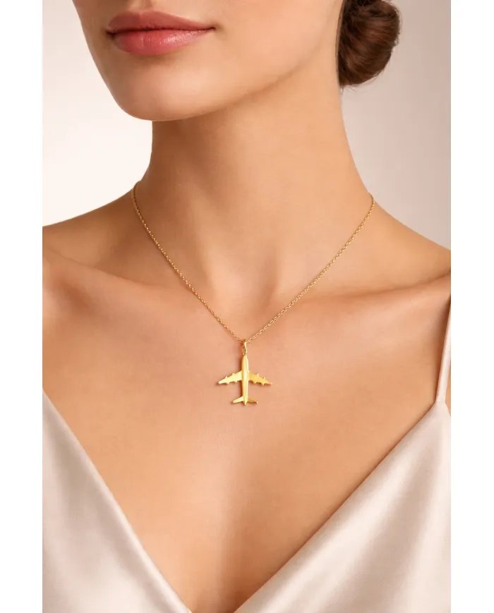 925 Silver Airplane Pendant - Handmade Gold Plated Lightweight Jewelry