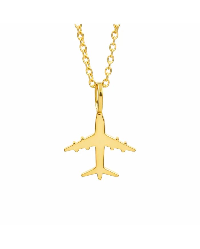 925 Silver Airplane Pendant - Handmade Gold Plated Lightweight Jewelry