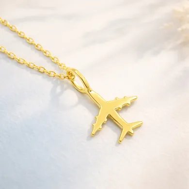 925 Silver Airplane Pendant - Handmade Gold Plated Lightweight Jewelry