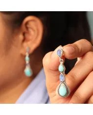 Turquoise Earrings, Sterling Silver Earrings, Moonstone Earrings, Pear Gemstone Earrings, Statement Earrings, Women's Earrings