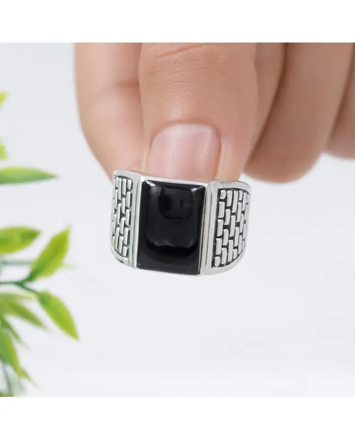 Black Onyx Men's Ring - Handmade 925 Sterling Silver Gemstone Jewelry