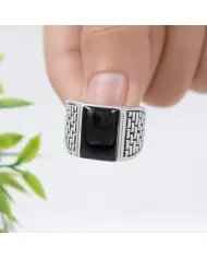 Black Onyx Men's Ring - Handmade 925 Sterling Silver Gemstone Jewelry