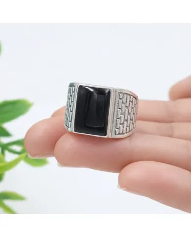 Black Onyx Men's Ring - Handmade 925 Sterling Silver Gemstone Jewelry