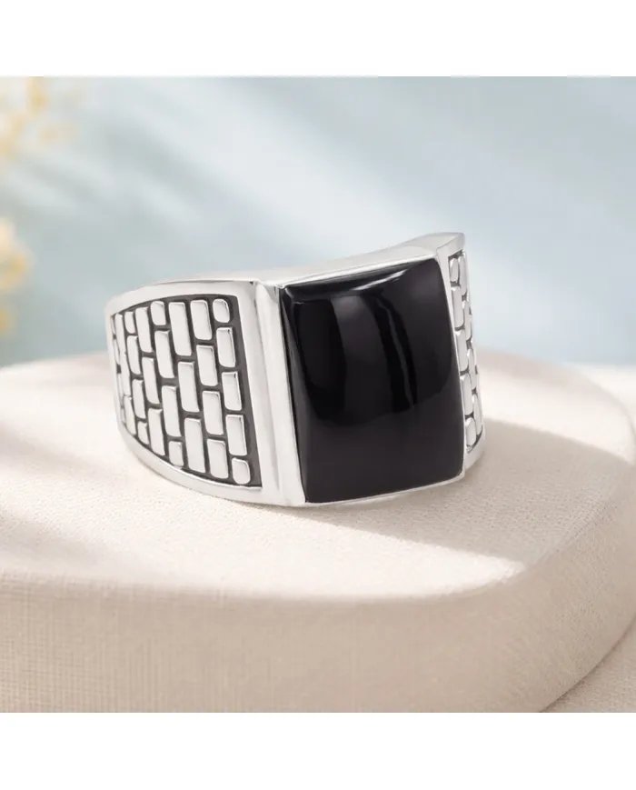 Black Onyx Men's Ring - Handmade 925 Sterling Silver Gemstone Jewelry