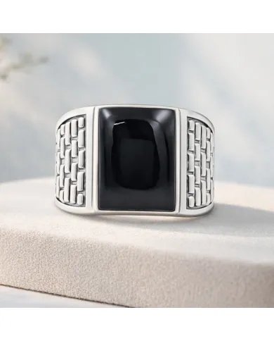 Black Onyx Men's Ring - Handmade 925 Sterling Silver Gemstone Jewelry