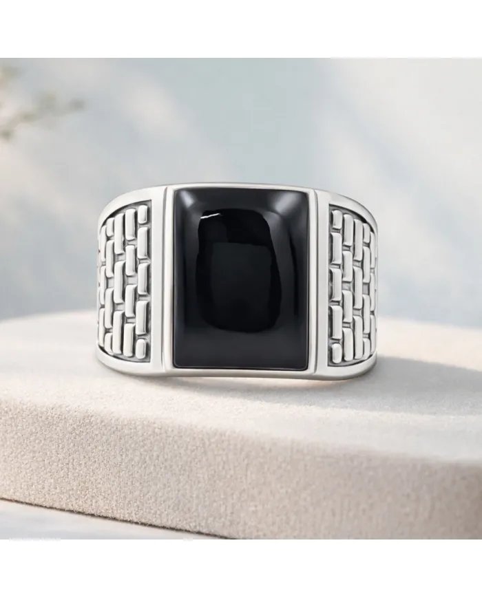 Black Onyx Men's Ring - Handmade 925 Sterling Silver Gemstone Jewelry