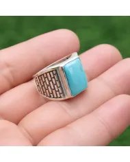 Arizona Turquoise Men's Ring - 925 Sterling Silver Handmade Jewelry