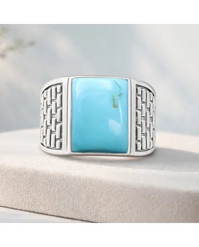 Arizona Turquoise Men's Ring - 925 Sterling Silver Handmade Jewelry