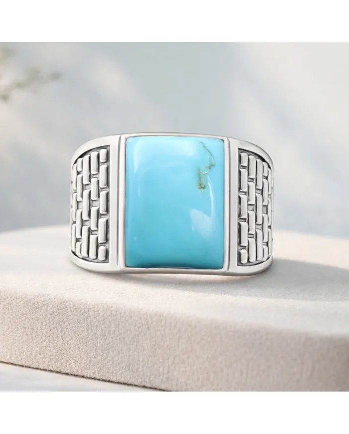 Arizona Turquoise Men's Ring - 925 Sterling Silver Handmade Jewelry