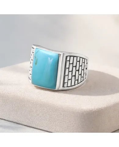 Arizona Turquoise Men's Ring - 925 Sterling Silver Handmade Jewelry