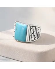 Arizona Turquoise Men's Ring - 925 Sterling Silver Handmade Jewelry