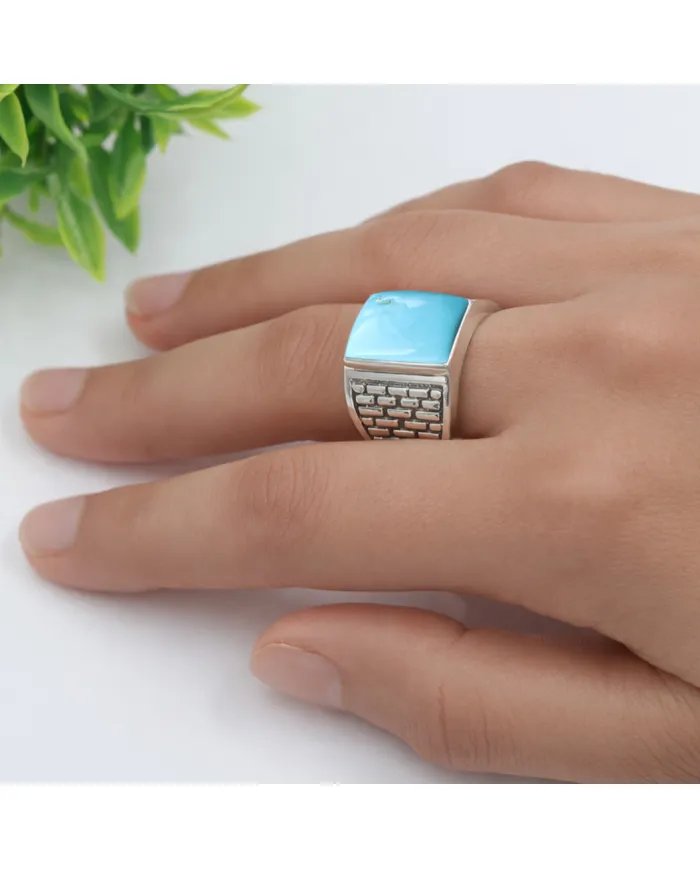 Arizona Turquoise Men's Ring - 925 Sterling Silver Handmade Jewelry