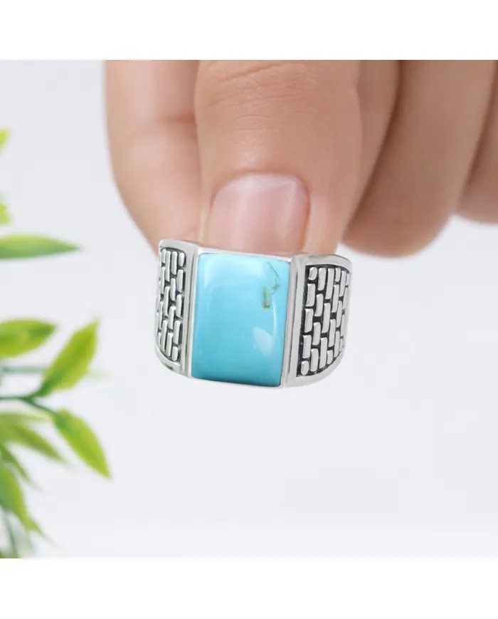 Arizona Turquoise Men's Ring - 925 Sterling Silver Handmade Jewelry