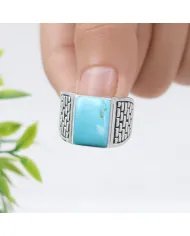 Arizona Turquoise Men's Ring - 925 Sterling Silver Handmade Jewelry