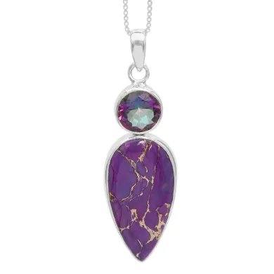 Purple Copper Turquoise Pendant with Mystic Quartz - 925 Silver Jewelry