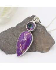 Purple Copper Turquoise Pendant with Mystic Quartz - 925 Silver Jewelry
