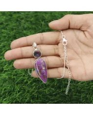 Purple Copper Turquoise Pendant with Mystic Quartz - 925 Silver Jewelry