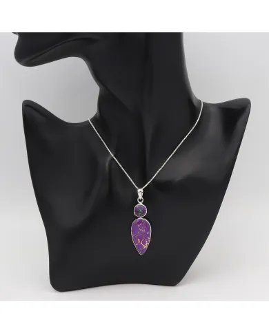 Purple Copper Turquoise Pendant with Mystic Quartz - 925 Silver Jewelry