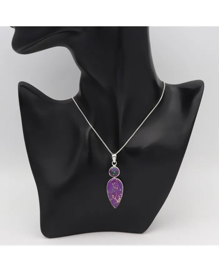 Purple Copper Turquoise Pendant with Mystic Quartz - 925 Silver Jewelry