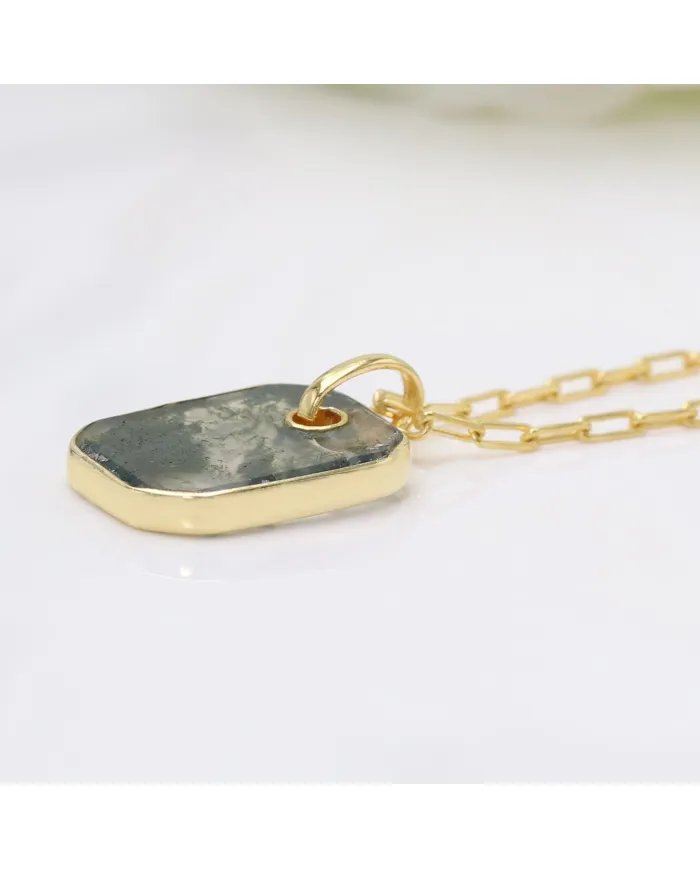Moss Agate Pendant – Gold Plated 925 Silver Handmade Unisex Jewelry