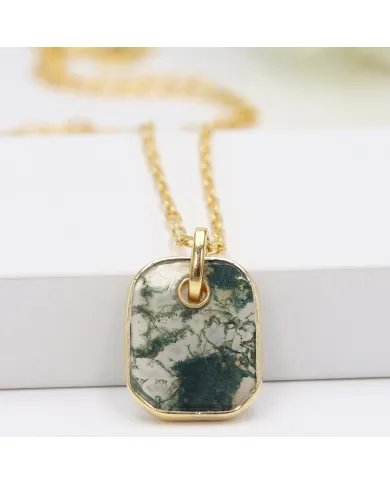 Moss Agate Pendant – Gold Plated 925 Silver Handmade Unisex Jewelry