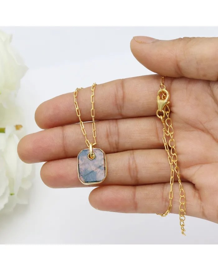 Moss Agate Pendant – Gold Plated 925 Silver Handmade Unisex Jewelry