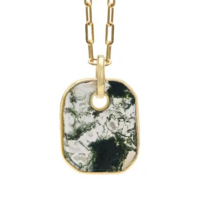 Moss Agate Pendant – Gold Plated 925 Silver Handmade Unisex Jewelry