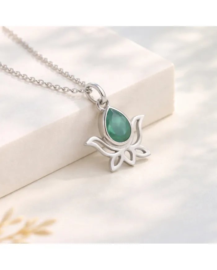 Handmade Emerald Lotus Pendant – 925 Sterling Silver Jewelry for Women