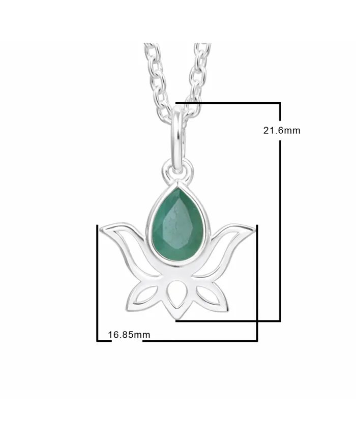 Handmade Emerald Lotus Pendant – 925 Sterling Silver Jewelry for Women