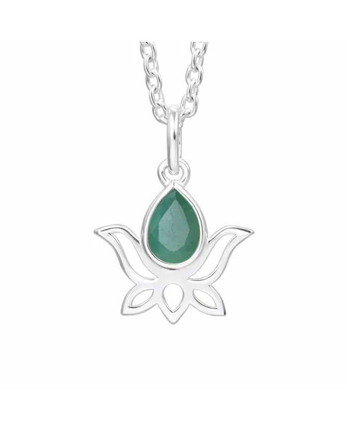 Handmade Emerald Lotus Pendant – 925 Sterling Silver Jewelry for Women