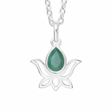 Handmade Emerald Lotus Pendant – 925 Sterling Silver Jewelry for Women