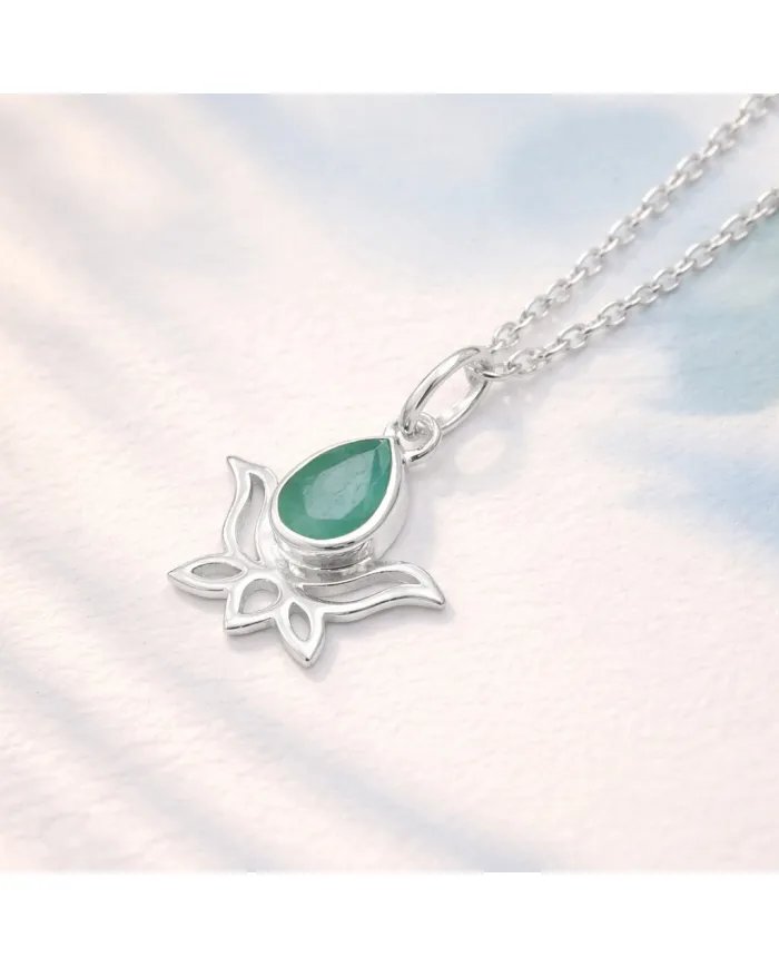 Handmade Emerald Lotus Pendant – 925 Sterling Silver Jewelry for Women