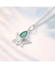 Handmade Emerald Lotus Pendant – 925 Sterling Silver Jewelry for Women