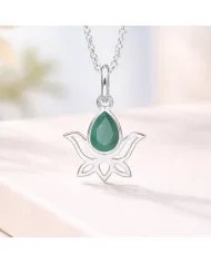 Handmade Emerald Lotus Pendant – 925 Sterling Silver Jewelry for Women