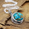 Turquoise Pendant, Solid Sterling Silver Necklaces, Blue Copper Turquoise Pendant Necklaces, Birthstone Necklaces