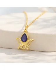 Blue Sapphire Lotus Pendant – Gold Plated 925 Silver Jewelry for Women