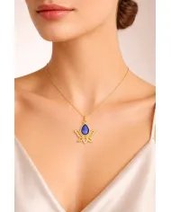 Blue Sapphire Lotus Pendant – Gold Plated 925 Silver Jewelry for Women