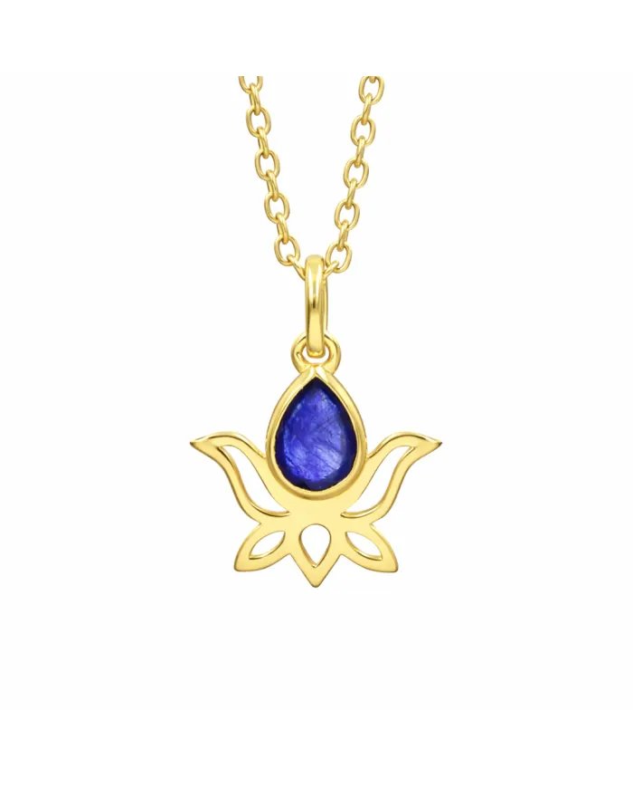 Blue Sapphire Lotus Pendant – Gold Plated 925 Silver Jewelry for Women