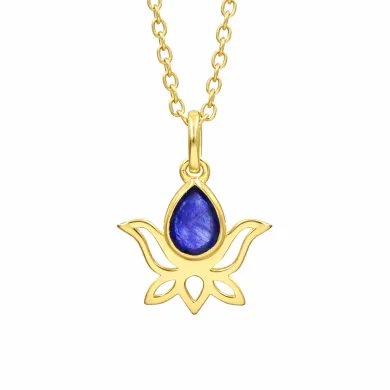 Blue Sapphire Lotus Pendant – Gold Plated 925 Silver Jewelry for Women