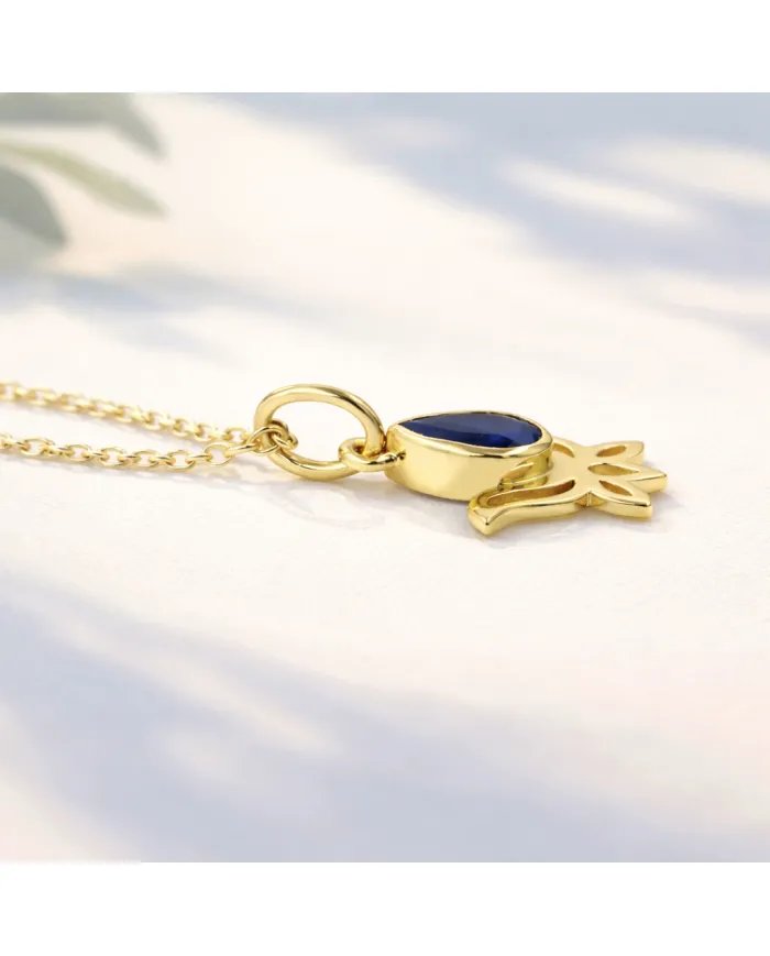 Blue Sapphire Lotus Pendant – Gold Plated 925 Silver Jewelry for Women
