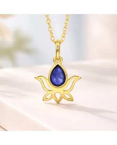 Blue Sapphire Lotus Pendant – Gold Plated 925 Silver Jewelry for Women