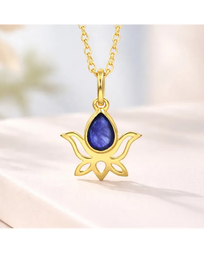 Blue Sapphire Lotus Pendant – Gold Plated 925 Silver Jewelry for Women