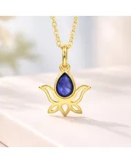 Blue Sapphire Lotus Pendant – Gold Plated 925 Silver Jewelry for Women