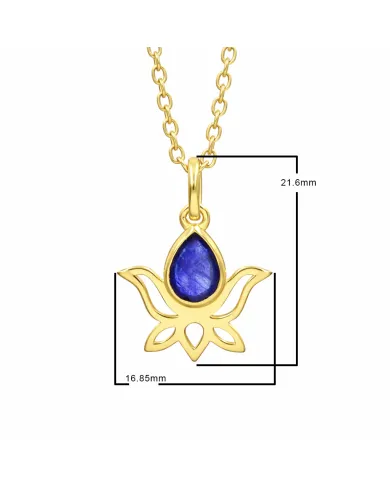 Blue Sapphire Lotus Pendant Necklace, 18K Gold Plated Jewelry for Women