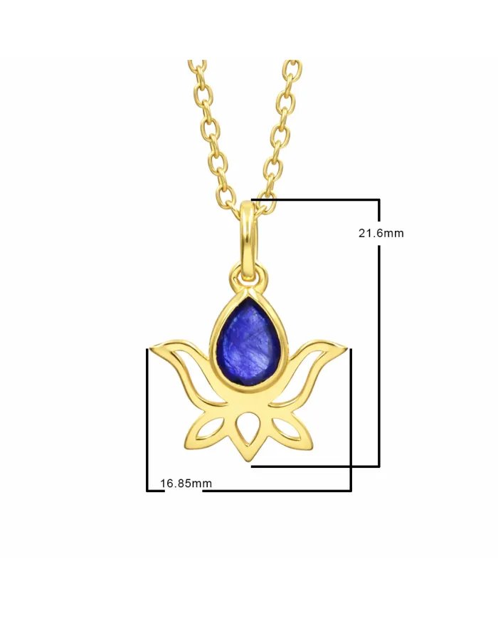 Blue Sapphire Lotus Pendant – Gold Plated 925 Silver Jewelry for Women