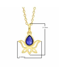 Blue Sapphire Lotus Pendant Necklace, 18K Gold Plated Jewelry for Women