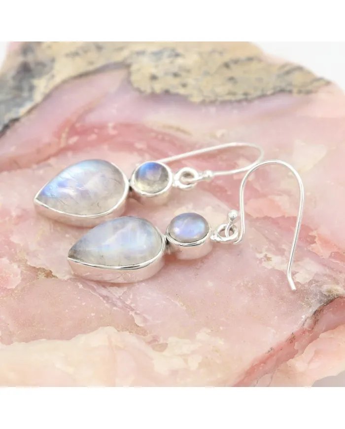 Rainbow Moonstone Teardrop Dangle Earrings – 925 Sterling Silver Jewelry